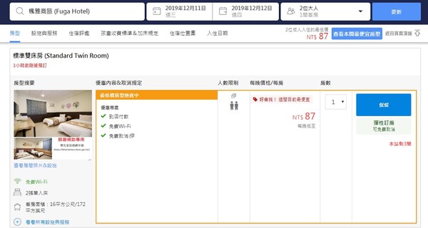▲▼台東一家商旅的雙床房，每晚只要87元。（圖／翻攝自Agoda網站）