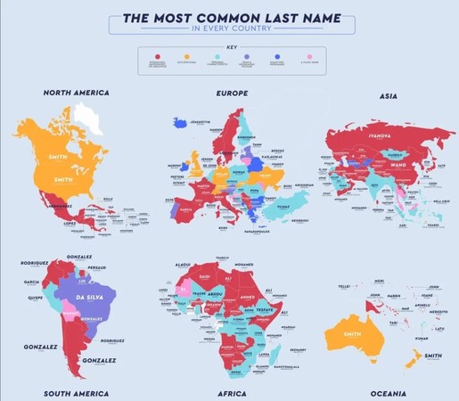 ▲▼全球姓氏統計。（圖／翻攝自NetCredit）