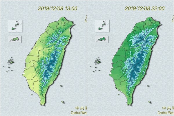 ▲▼冷氣團發威！11縣市低溫特報再發「急凍10°C以下」　一張圖看一周降雨。（圖／中央氣象局）