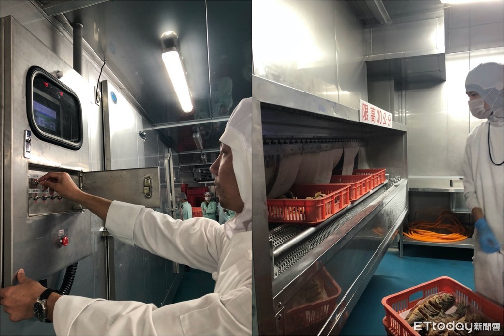 ▲復興空廚中央廚房裡的急速冷凍設備，是座長約5公尺的急速冷凍隧道。（圖／復興空廚提供）