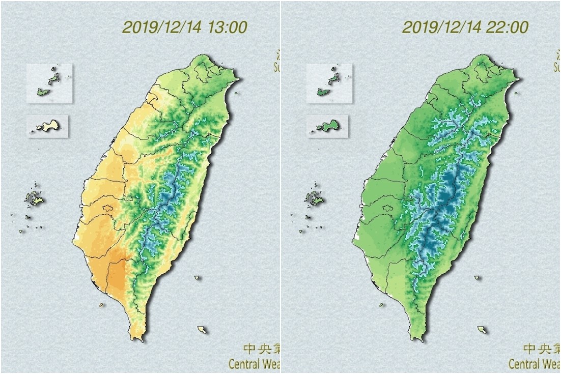 ▲▼半個台灣急凍11°C以下！清晨爆降10°C回寒冬　下波「雨變天」時間出爐。（圖／中央氣象局、NCDR）