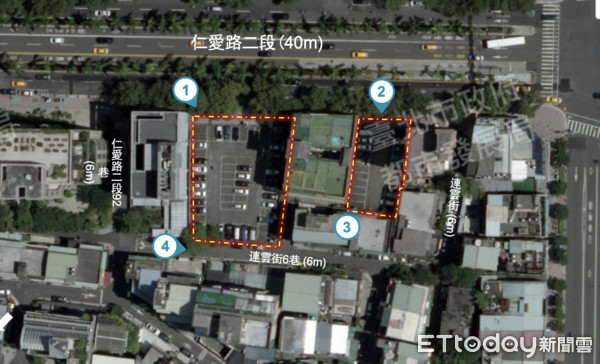 ▲台電表示，此案土地位於仁愛路二段、新生南路一段交叉口附近，為臨沂段三小段35、35-1、37、37-1地號4筆土地。（圖／台電提供）