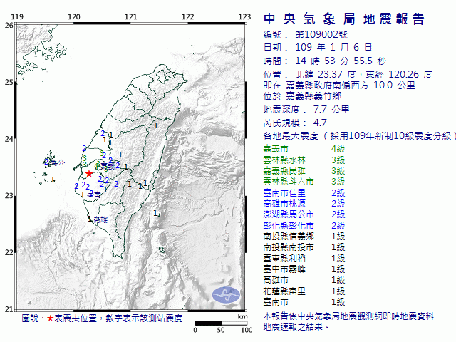 ▲▼嘉義地震。（圖／中央氣象局）