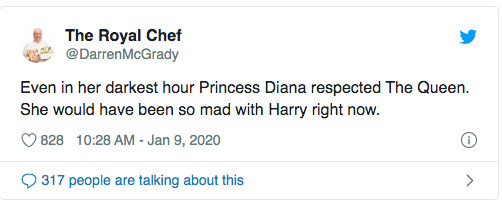 ▲▼皇家主廚戴倫麥格克雷迪（Darren McGrady）認為，黛安娜會被哈利王子如今的行為氣瘋。（圖／翻攝自戴倫麥格克雷迪推特）