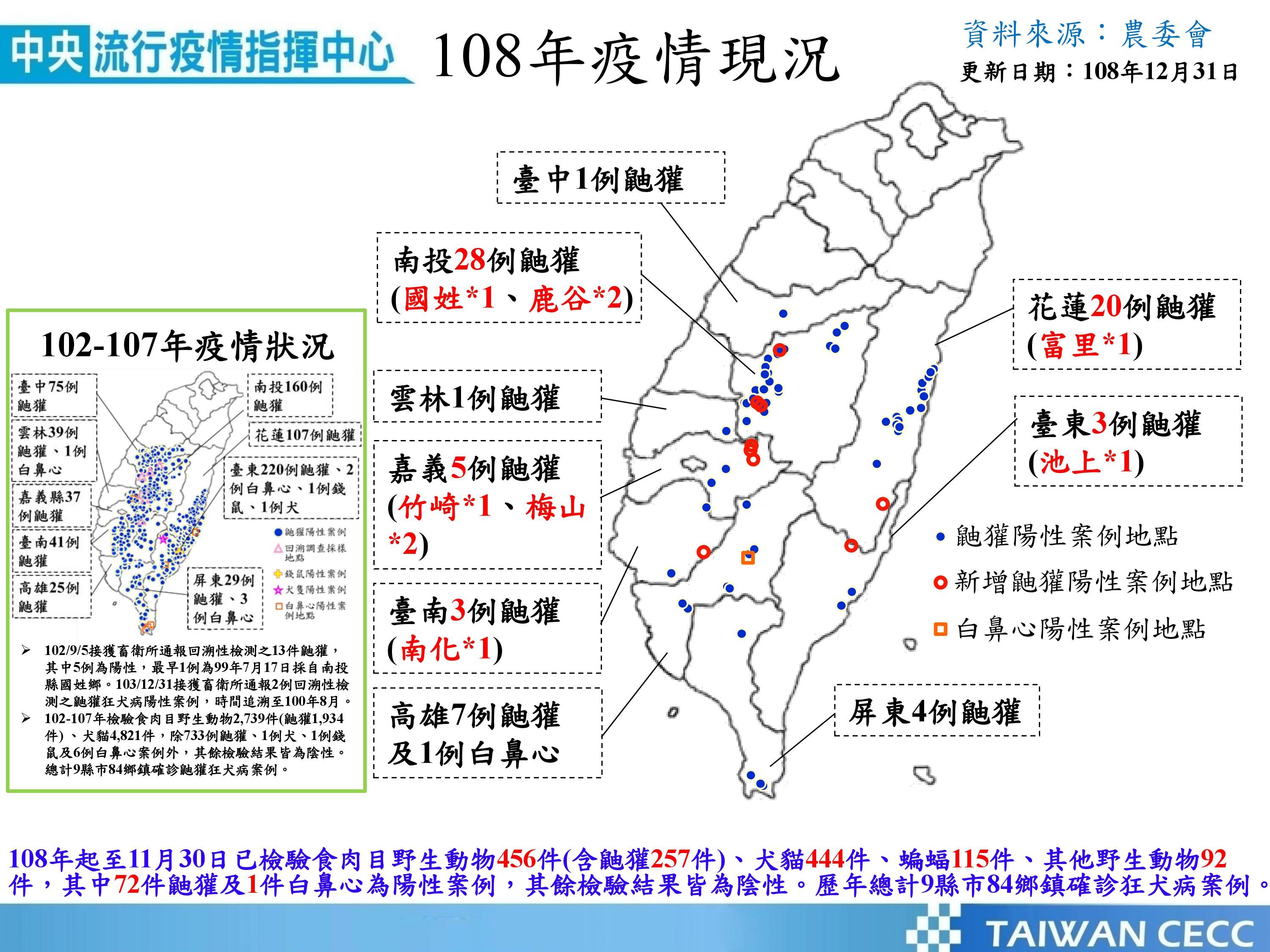 ▲▼108年鼬獾疫情。（圖／玉山國家公園管理處提供）