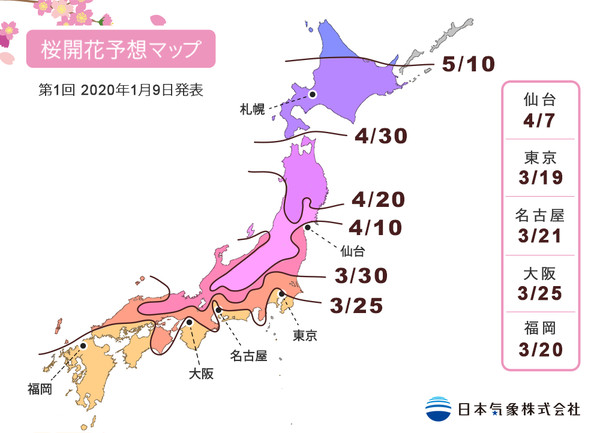 ▲▼2020日本賞櫻預測。（圖／翻攝自日本氣象株式會社）