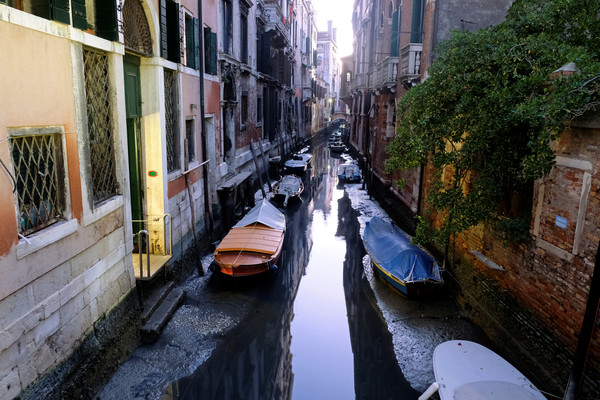 ▲威尼斯近日遭逢低潮，全城運河乾涸。（圖／路透）