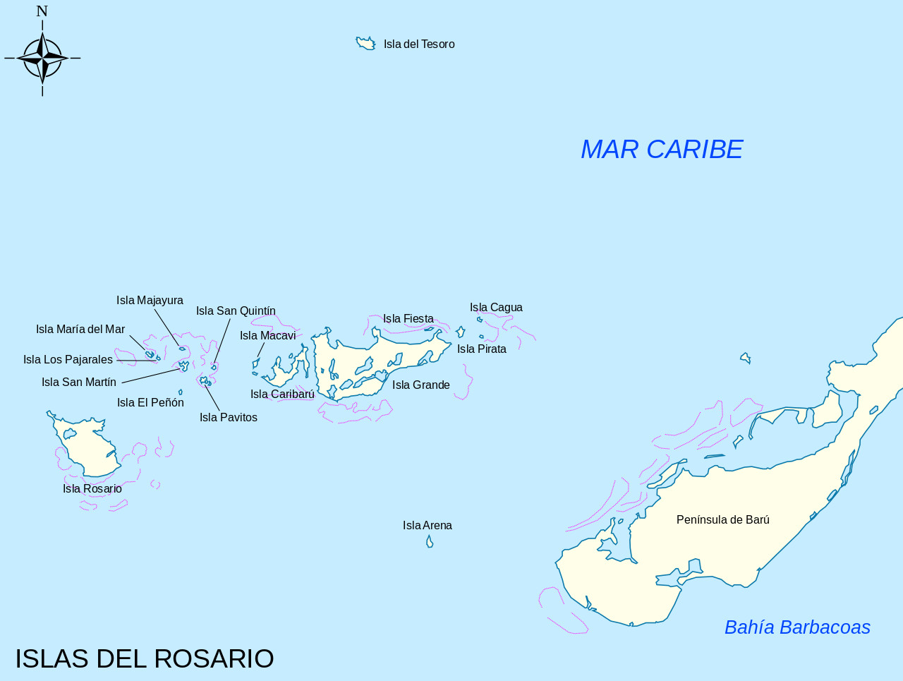 ▲▼ 船難發生於哥倫比亞的羅薩里奧群島（Rosario Islands）海域。（圖／維基百科）