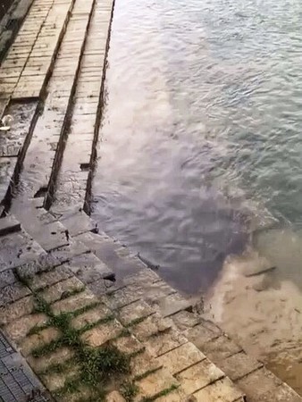 ▲新北萬里瑪鋉溪漂浮惡臭廢油。（圖／民眾提供）