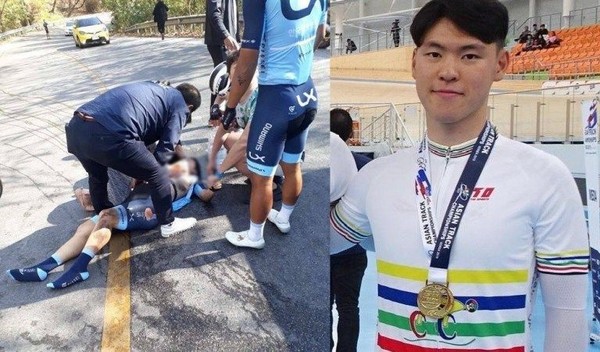 ▲韓國18歲自由車選手尹世邦（Eom Se-beom）泰國移訓遭車撞死。（圖／翻攝自@ThaigerNews推特）