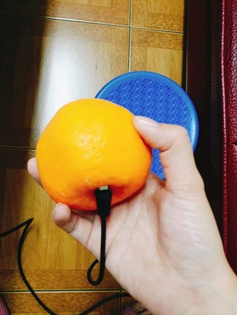 ▲▼   原PO誤把橘子當手機充電          。（圖／翻攝自爆廢公社公開版）