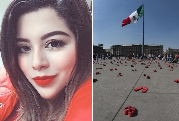 ▲墨西哥25歲女子英格麗（Ingrid Escamilla Vargas）遭同居男友殘忍殺害，墨西哥以紅色鞋子抗議性別暴力。（圖／翻攝Twitter@UnTallarinDice、達志影像美聯社）