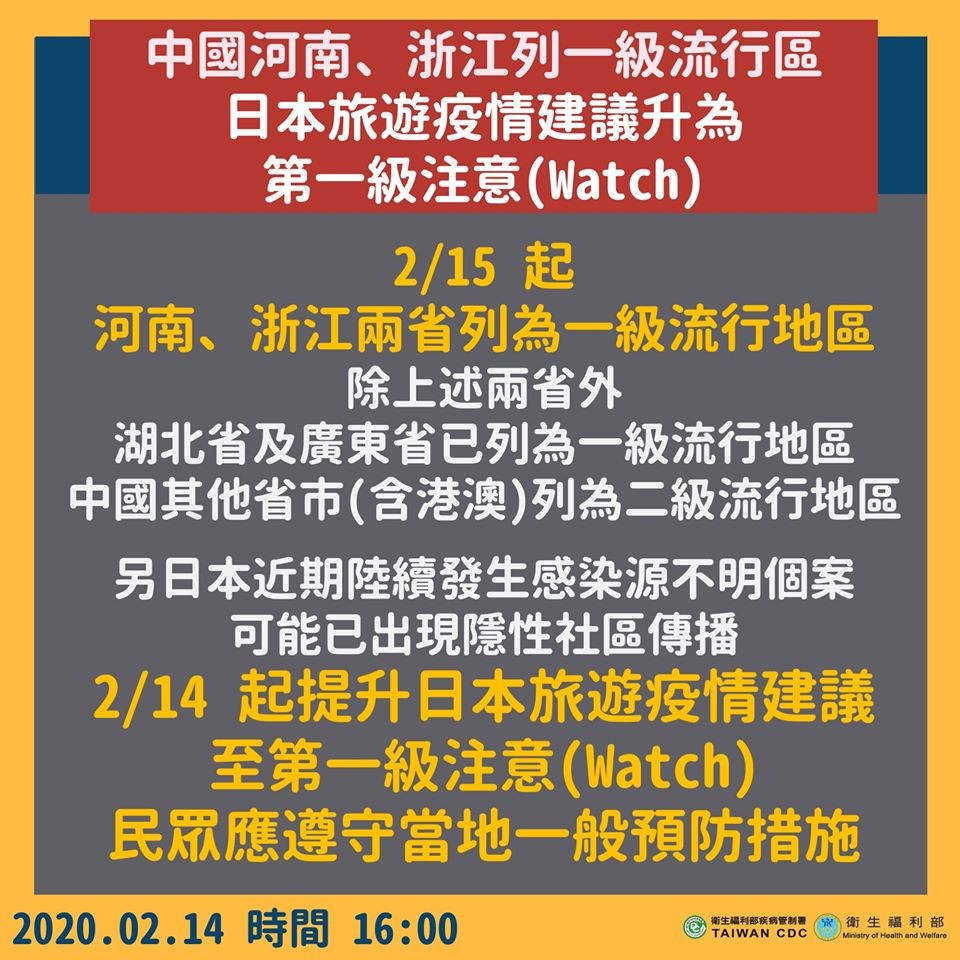 ▲▼中國大陸河南浙江、日本旅遊警示。（圖／疾管署提供）