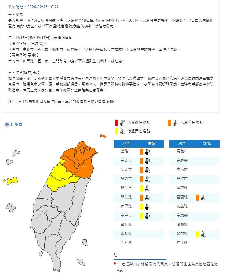 ▲▼氣象局發布低溫特報。（圖／氣象局提供）