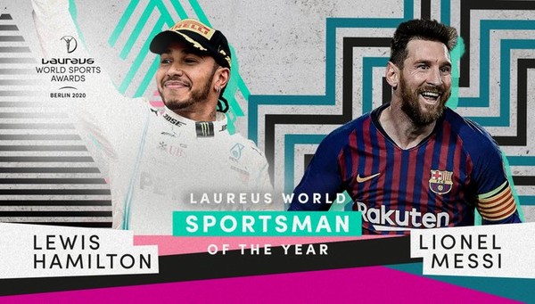 ▲勞倫斯體育獎(Laureus World Sports Awards)，最佳男運動員由F1賽車手漢米爾頓(Lewis Hamilton)及足壇巨星梅西(Lionel Messi)共同拿下。（圖／翻攝自推特／Laureus Sports）