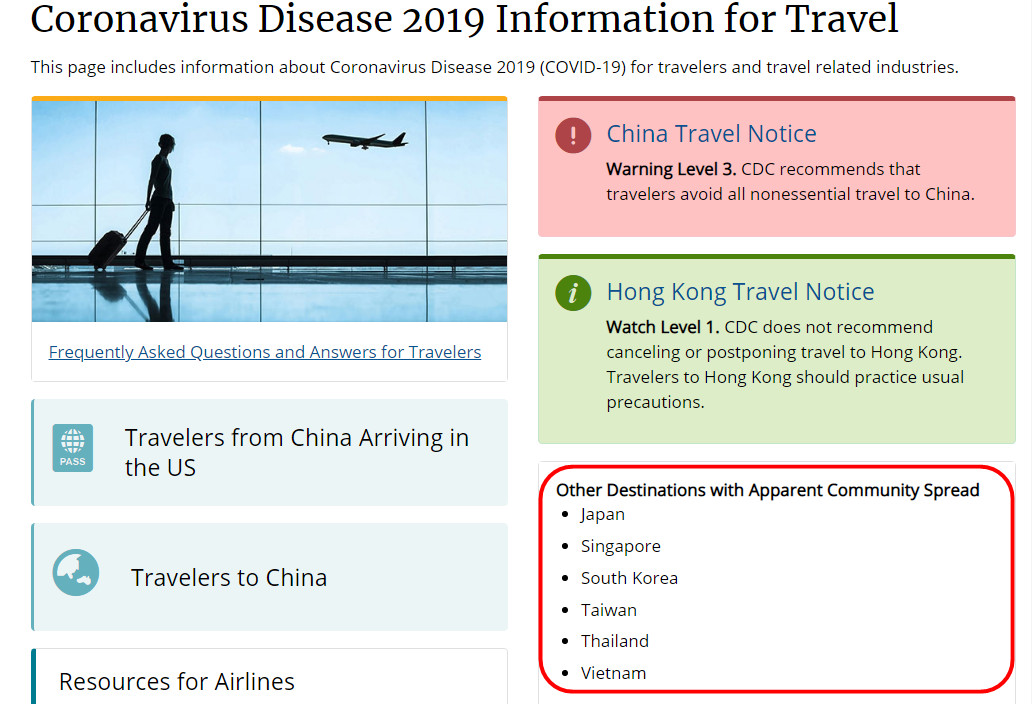 ▲▼ 美CDC認定台灣出現新冠病毒社區傳播（Community Spread）。（圖／翻攝自美國CDC）