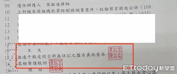 ▲法官裁定進建中的連千毅可以收受這一本盤古真經            。（圖／記者吳奕靖翻攝）