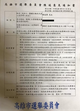 ▲罷韓團體收到選委會來函           。（圖／Wecare高雄提供）