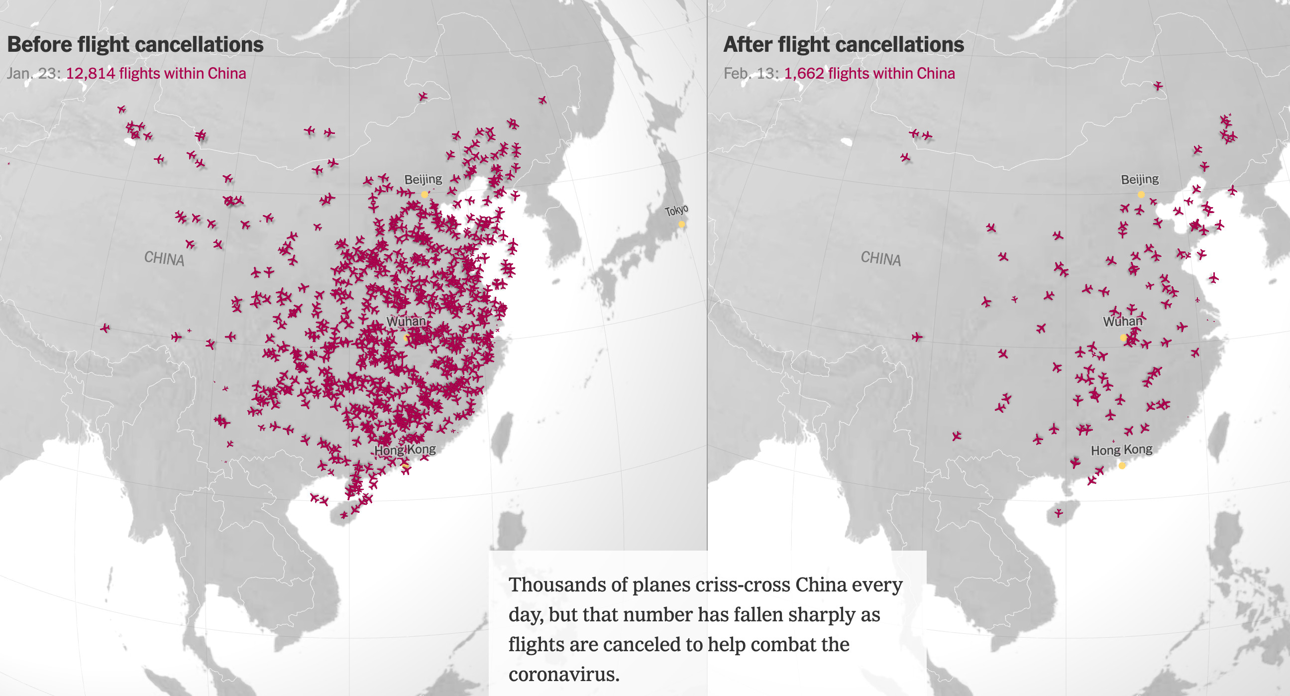 ▲大陸上空出入境消失13000飛機。（圖／翻攝自nytimes官網）