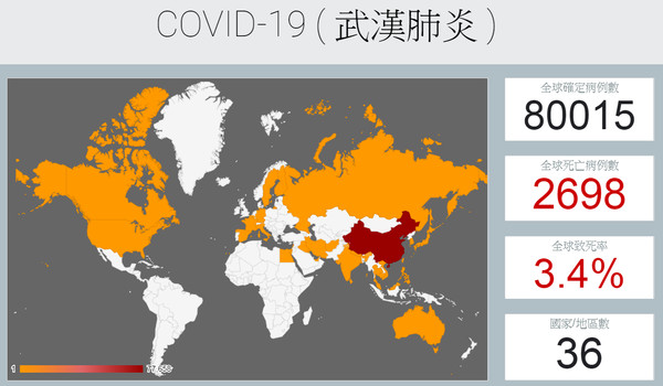 ▲▼新冠肺炎（COVID-19）全球分布圖（更新時間2020-02-25 07:30）。（圖／翻攝自疾管署網頁）