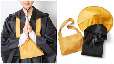 濕主回頭是岸！日本超爆笑佛系「僧侶袈裟雨衣」　雨中化緣也能佛光普照