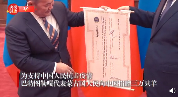 ▲蒙古國捐贈30000頭羊給中國大陸。（圖／翻攝央視）