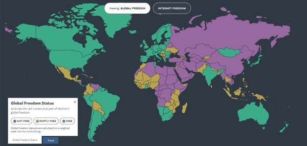 ▲▼2020年全球自由度調查報告。（圖／翻攝《自由之家》）