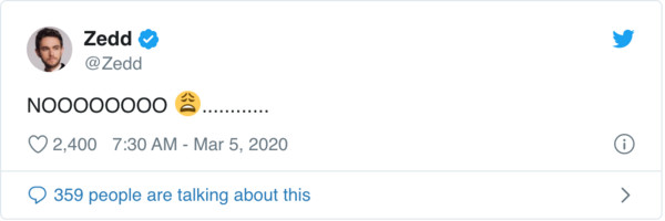 ▲▼ DJ Snake、Zedd、Marshmello在Twitter表達Ultra取消的難過之情。（圖／翻攝自Twitter）
