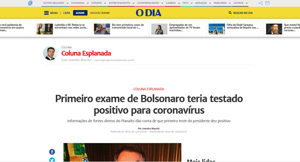▲▼媒體報導巴西總統染疫。（圖／取自O Dia）
