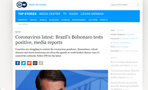 ▲▼媒體報導巴西總統染疫。（圖／取自DW）