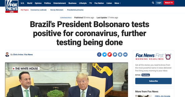▲▼媒體巴西總統染疫。（圖／取自Fox News）