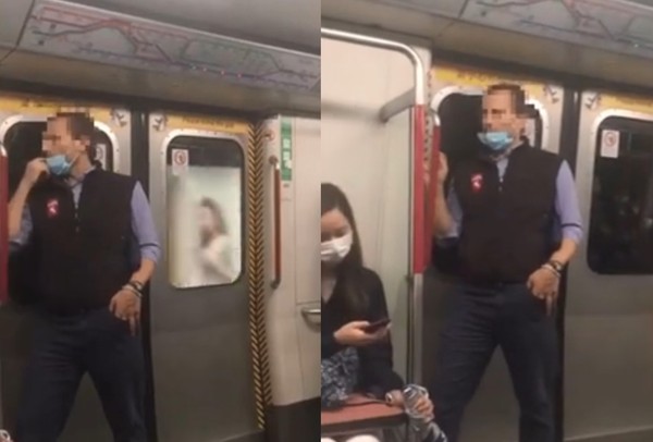 ▲外籍男在地鐵上偷偷抹口水到扶手上。（圖／翻攝自網路）
