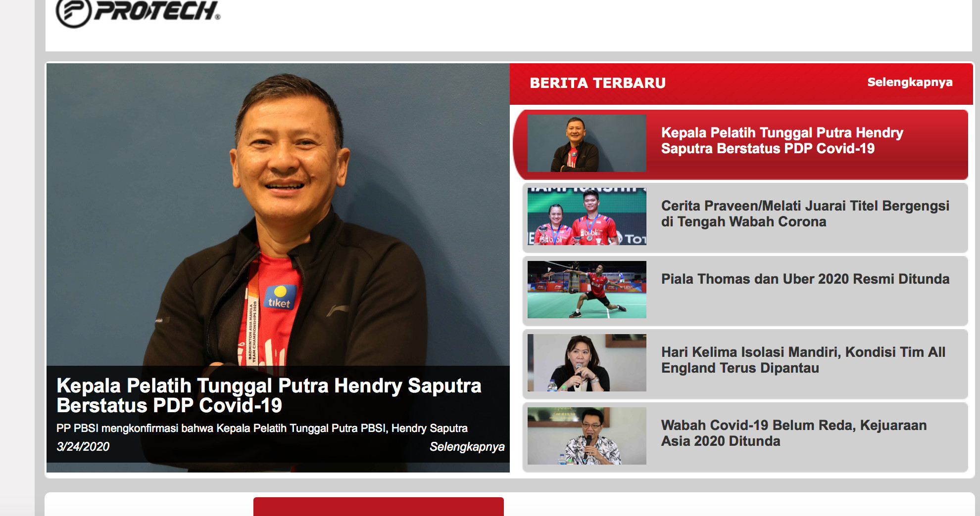 ▲▼ 印尼羽球國家隊男單教練薩帕特拉（Hendri Saputra）也傳出確診，            。（圖／翻攝自badmintonindonesia 官網）