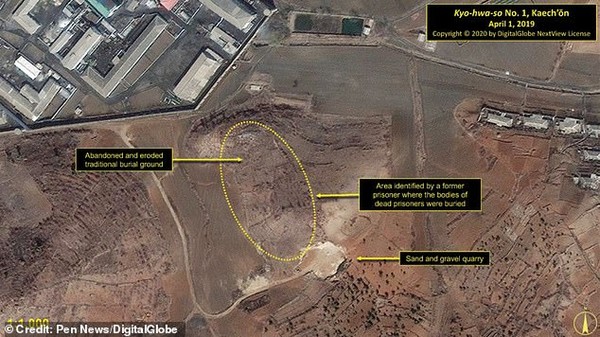 ▲北韓价川集中營的衛星照片。圖中的圈圈即是脫北者所指的：被拿來種蔬菜的政治犯墓地。（圖／翻攝自網路)