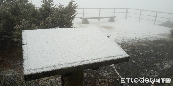 ▲▼玉山下雪。（圖／氣象局提供）