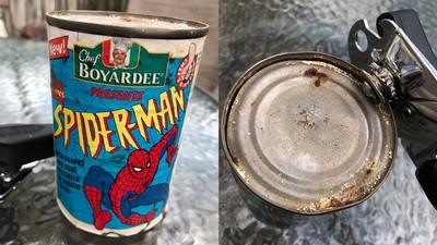 飲食勿進！隔離男子開箱「1995年罐頭」 可憐蜘蛛人困在噁心麵食裡