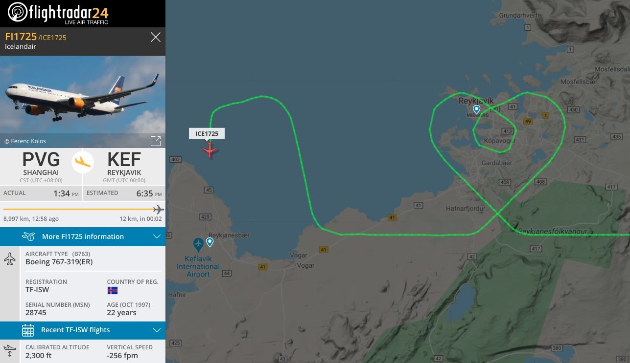 ▲冰島航空的飛機路線竟偷藏「愛心」。（圖／翻攝自Twitter／@flightradar24）
