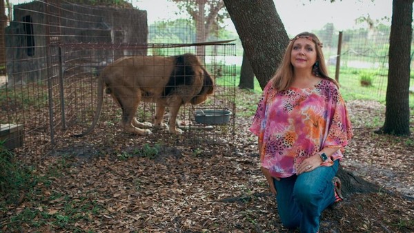 卡蘿在佛州經營「大貓拯救站」，槓上了以飼養老虎賺錢的異國喬，但她真的是清白無辜的嗎？（Netflix提供）