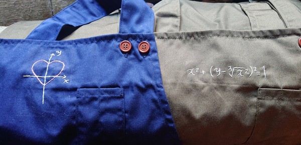 ▲日本網友shelfall收到妻子送上的圍裙，數學方程式裡藏著愛的密碼。（圖／翻攝Twitter@shelfall）