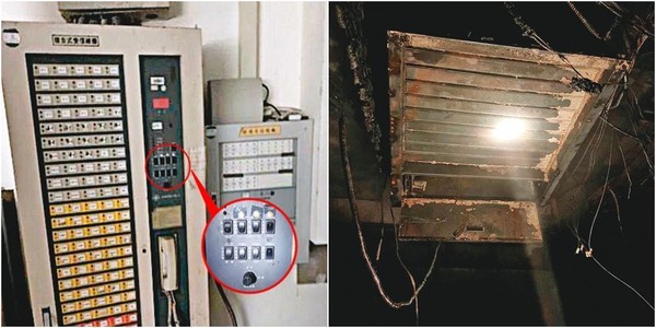 火災發生時，火警廣播設備（左圖）及排煙閘門（右圖）都未開啟。（翻攝畫面）