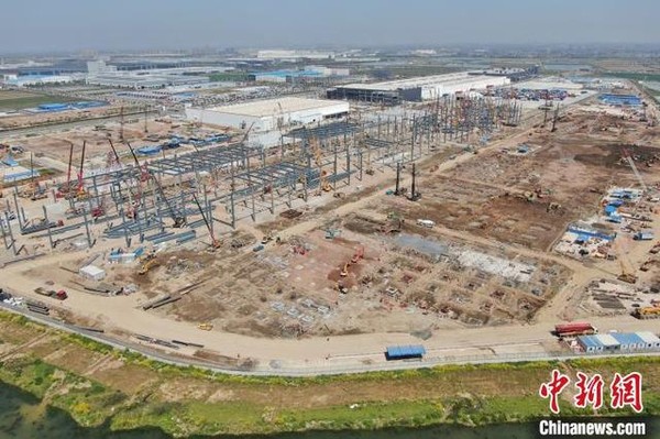 ▲▼正在建設中的特斯拉上海工廠二期。（圖／取自中新社）