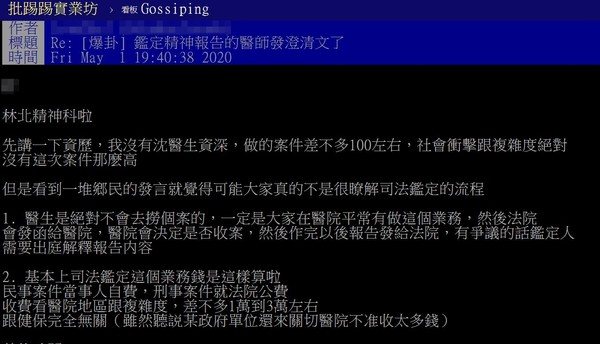 ▲▼曝精神鑑定內幕曝光 網一看大嘆：真的不能怪醫師。（圖／翻攝自批踢踢）