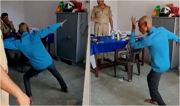 印度男違反禁足令，被警察罰跳舞。（圖／翻攝自Twitter／alok_pandey）
