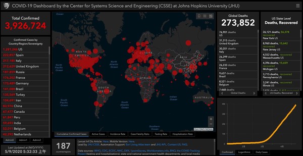 ▲▼新冠肺炎全球疫情狀況。（圖／翻攝約翰霍普金斯大學網站）