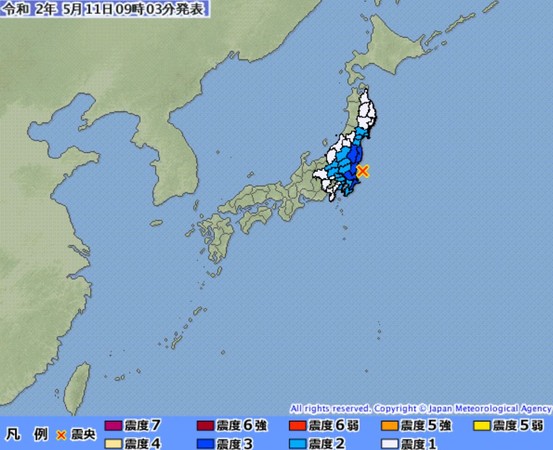 ▲▼規模5.5地震襲日本東部外海。（圖／翻攝自日本氣象廳）