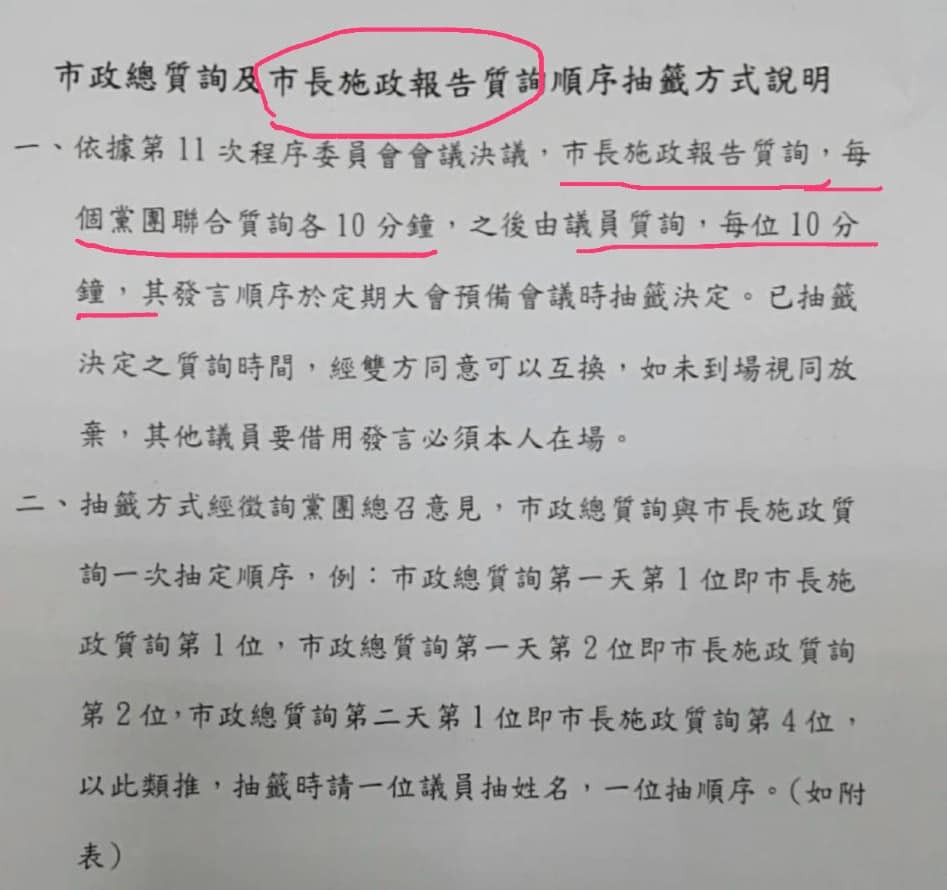 ▲▼高雄市議會市政總質詢及市長施政報告，質詢順序抽籤方式說明。（圖／翻攝康裕成臉書）