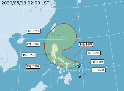 ▲▼黃蜂颱風5/13潛勢路徑。（圖／中央氣象局）