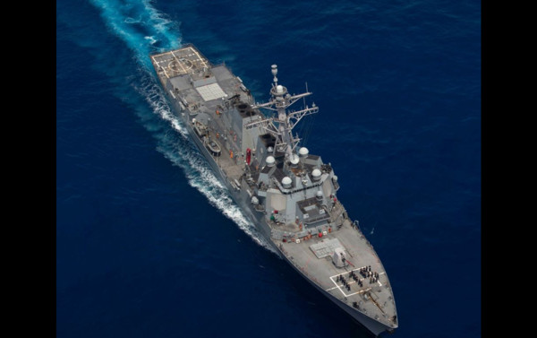 ▲▼美軍驅逐艦帕拉爾塔號（USS Rafael Peralta排出115的字樣，代表在東海部署115天。（圖／翻攝自U.S. Pacific Fleet臉書）