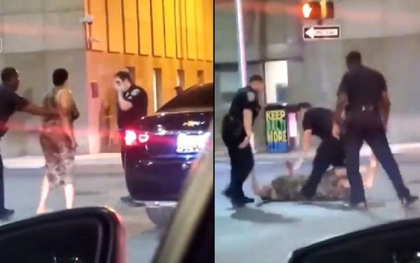 「佛洛伊德之死」激動女抗議執法暴力　遭警察一拳擊倒在地！（圖／翻攝自Twitter）