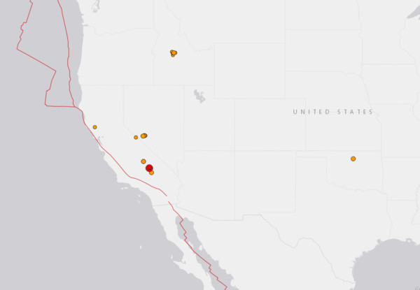 ▲▼ 美國加州3日發生規模5.5地震，隨後發生多起餘震。（圖／翻攝自USGS）